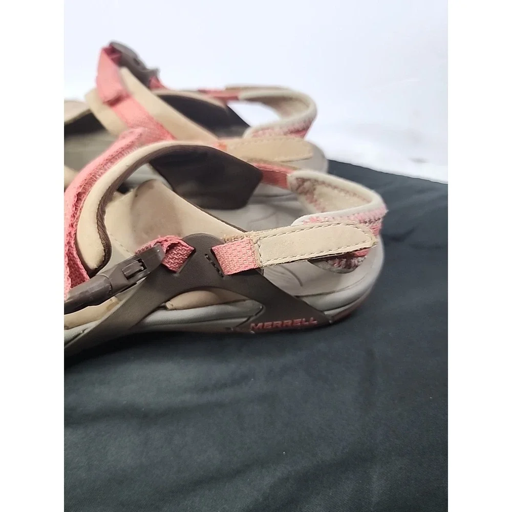 Merrell Leather Mary Janes Shoes Size 10 Brown Pink Mesh Sandals